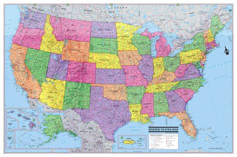 Usa United States Wall Map Poster 36x24 Rolled Paper Laminated Or