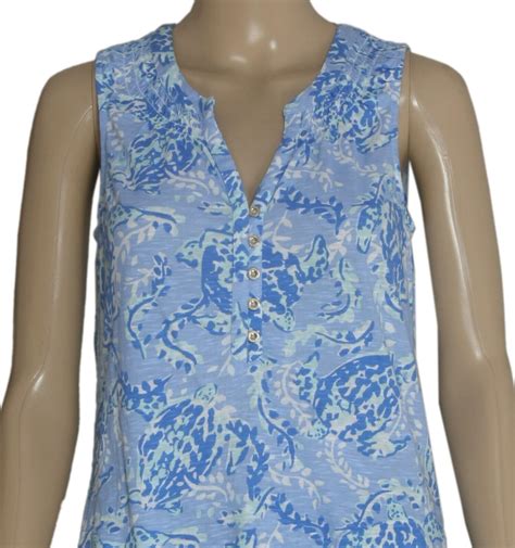 Lilly Pulitzer Breakwater Tint Party Wave Essie Tank Top Printed Button