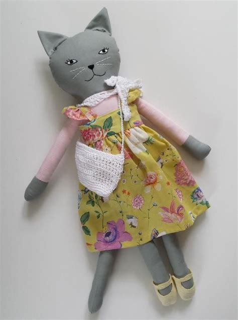 Rag Doll Cat Grey Cat And Kitten Play Set Modern Nursery Imaginary Play Fabric 19 Inches