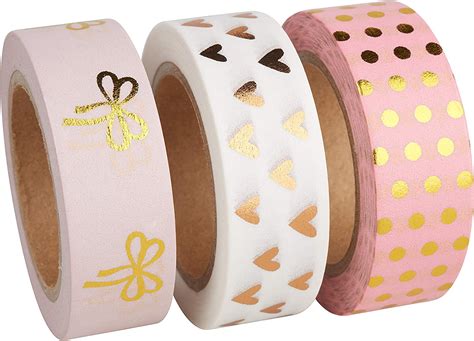rayher 60893000 kit washi tape rouleau 10mx15mm 3pcs and designs à 10m rose or amazon fr