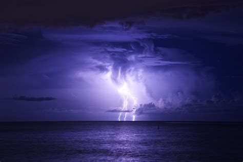 Lightning Storm At Sea Clouds Lightning Storm Sea Night Wallpaper