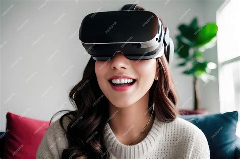 Premium Ai Image A Woman Wearing A Black Virtual Reality Headset