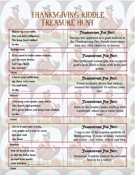 Free Printable Thanksgiving Riddle Treasure Hunt 18 Mix And Match