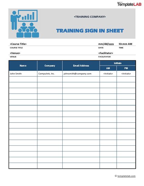 Training Sign In Sheet Template