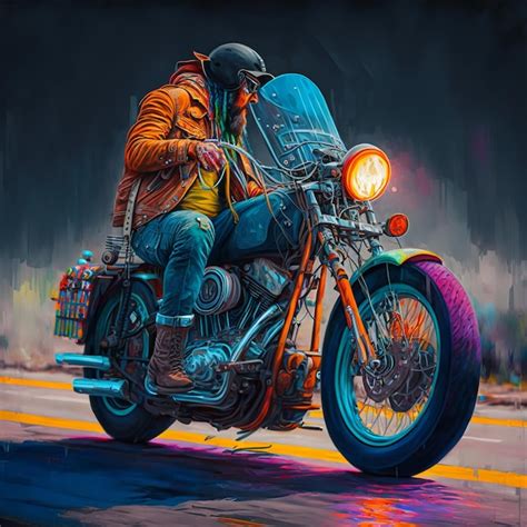 Premium Ai Image A Painting Of A Man Riding A Motorcycle With A