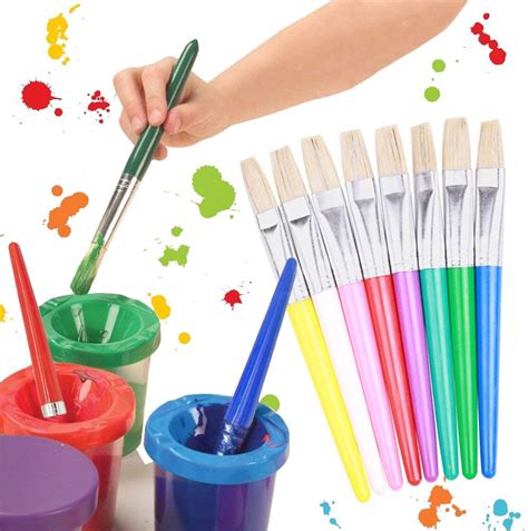 Jatidne 16 Pieces Kids Paint Brushes Round And Flat Bristle Tip Coloful