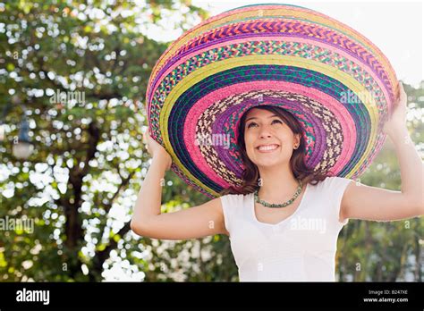 Woman Wearing Sombreros Stock Photo Alamy