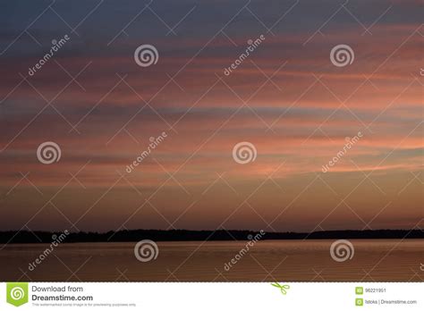 Sunset Mixed Sunrise Golden Lake And Pink Blue Sky Stock Image Image