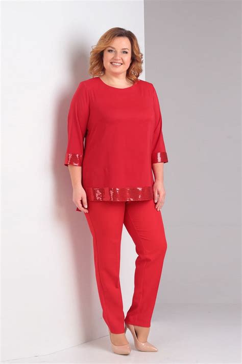 Red Two Piece Mother Of The Bride Pant Suits With Sequins Plus Size Mps