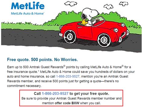 Be sure to get quotes from different insurers and compare them before deciding on which policy to buy. Random News: 500 Amtrak Points for MetLife Quote, Uber and ...