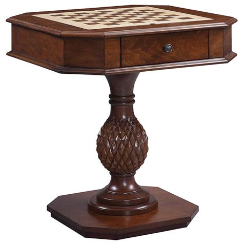 Wooden Square Top Reversible Game Table With Pedestal Base Brown