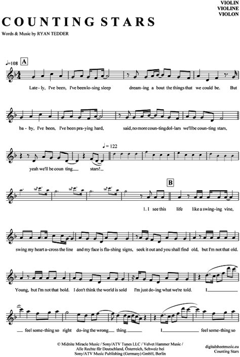 Counting Stars Violine Onerepublic Pdf Noten