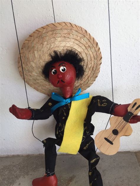 Mariachi Puppet Mexican Marionette With A Guitar And Sombrero Etsy