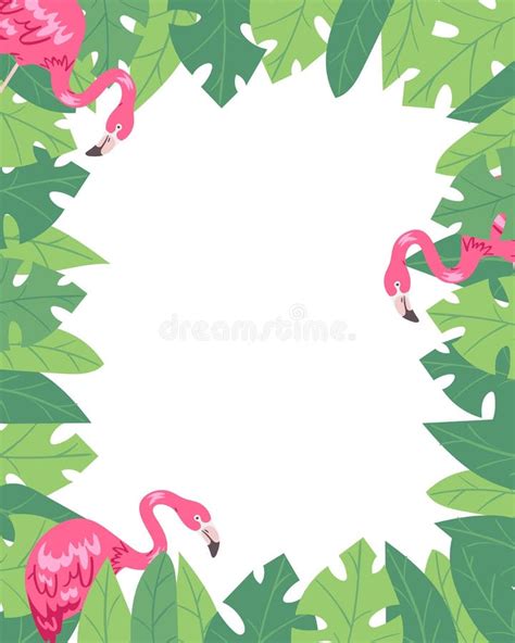 Flamingo In Tropical Paradise Banner Horizontal Border Frame Template