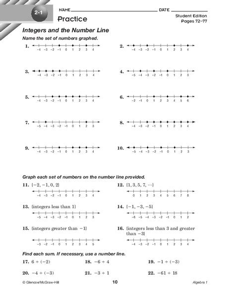 Integers And The Number Line Worksheet For 6th 10th Grade Lesson Planet