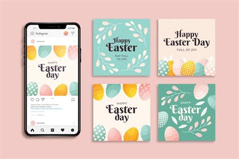 Easter Day Instagram Post Set Free Vector