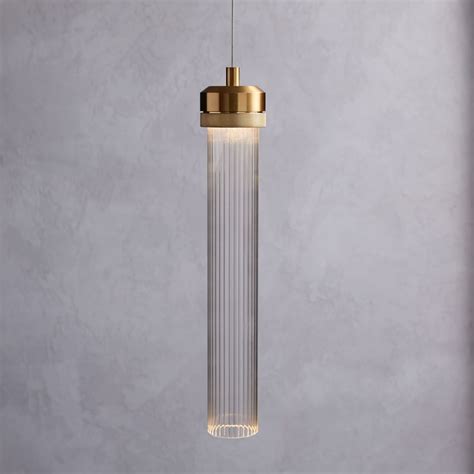 Fluted Cylinder Led Pendant Modern Hanging Lamp Flute Glass Glass