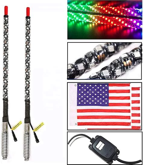 Spiral Rgb Led Whip Light With Spring Base Chasing Light Rf Remote