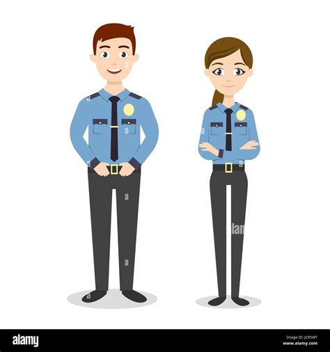 Vector Characters Two Young Happy Police Officers Man And Woman Stock