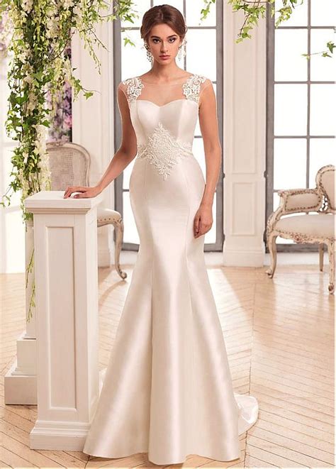 Glamorous Tulle And Satin Mermaid Wedding Dresswith Lace Appliques Deo Bridals