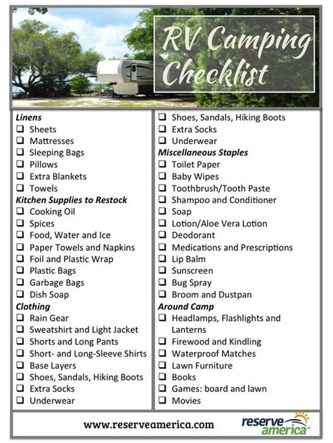 Rv Camping Checklist Travel By Rv Camping Essentials Camping