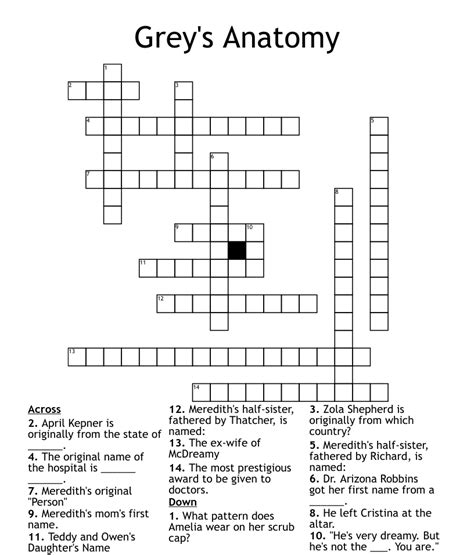 Greys Anatomy Crossword Wordmint
