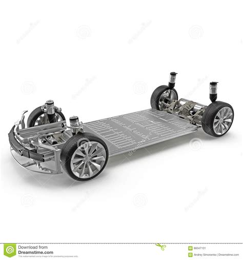 Render Of Electric Car Chassis Isolated On White 3d Illustration Stock
