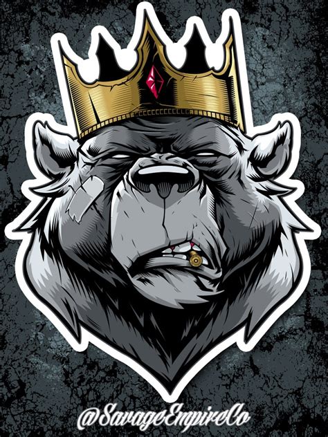 Hip hop gangsta bear playing music in a club at a party. SAVAGE KING STICKERS / SavageEmpireCompany™