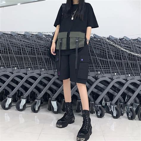 Itgirl Shop Two Piece Grunge Aesthetic Black Loose T