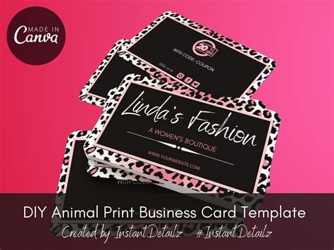 Diy Animal Print Business Card Template Canva Business Card Etsy