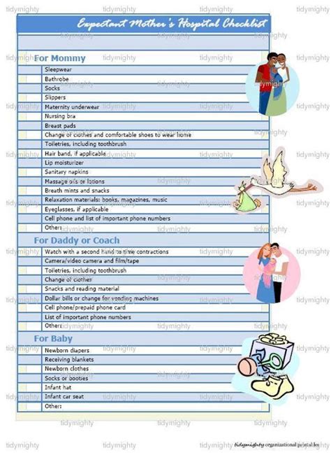Expectant Mother Hospital Checklist Organizer Printable