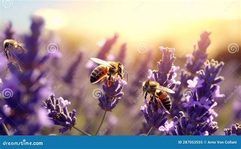 Lavender Symphony - Bees in 16:9 Harmony Stock Illustration
