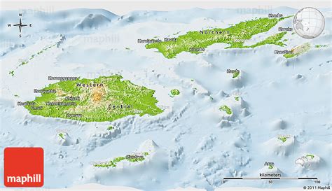 Physical Panoramic Map Of Fiji Lighten