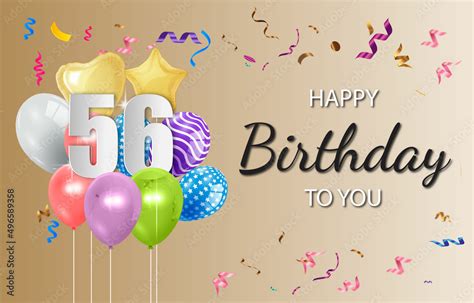 Happy 56th Birthday Balloons Greeting Card Background Vector Happy