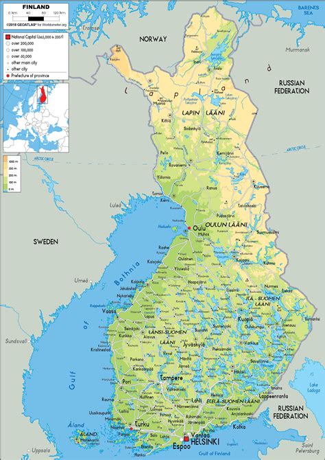 Large Size Physical Map Of Finland Worldometer