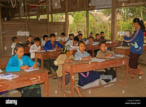 Classroom At Rural School In Hilltribe Village Namtha Province Laos