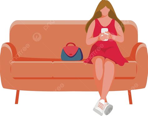 Girl Sitting On The Sofa People Lady Waiting Vector People Lady