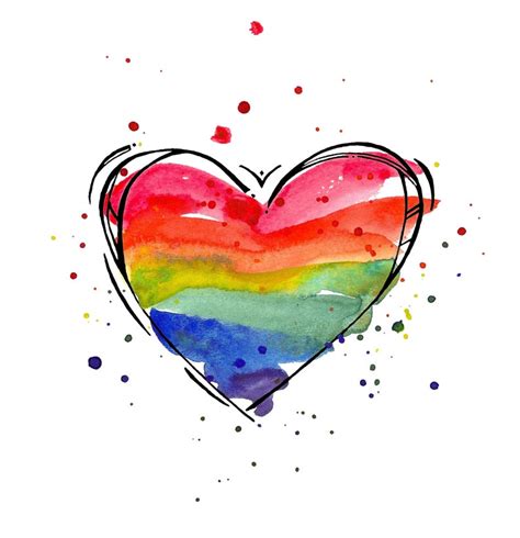 Rainbow Heart Print Heart Watercolor Print Love Art Etsy