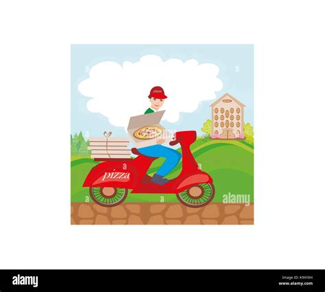 Pizza Delivery Man On A Motorcycle Stock Vector Image Art Alamy