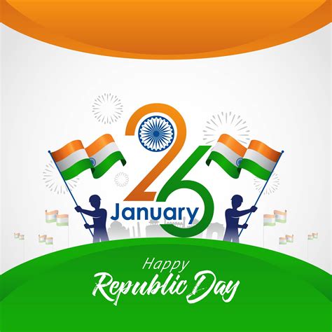 Indian Republic Day Card With Flags And Fireworks Vector Art At
