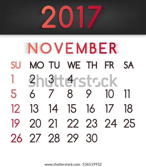 November 2017 Calendar Vector Flat Style Stock Vector Royalty Free