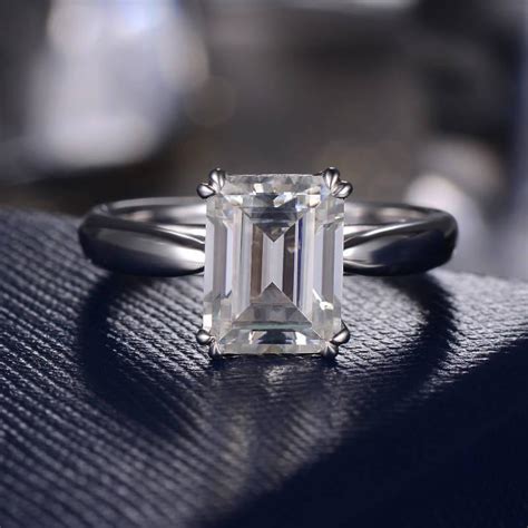 Emerald Cut Moissanite Engagement Ring Unique Moissanite Wedding Bridal