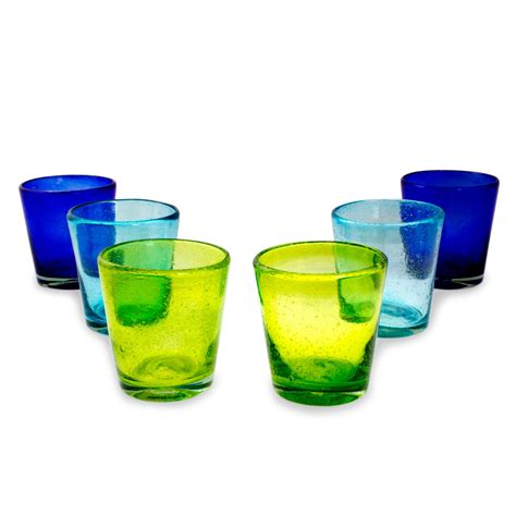 Hand Blown Glass Juice Glasses In 3 Colors Set Of 6 Two By Two Novica