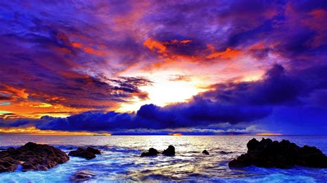 Wallpaper Id 176073 Rocks Purple Nature Sunset Clouds Coast