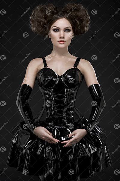 exy woman brunette in fetish latex dress and chains stock image image of girl beauty 60019147