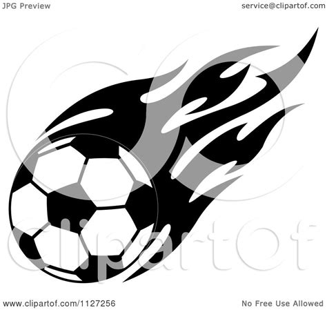 Clipart Of A Black And White Soccer Ball With Tribal Flames 2 Royalty