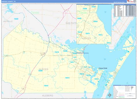 Nueces County Tx Zip Code Wall Map Basic Style By Marketmaps Mapsales
