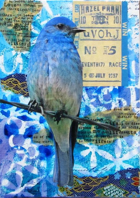 A Blue Bird Sitting On Top Of A Wooden Branch Next To A Sign That Says I Love You