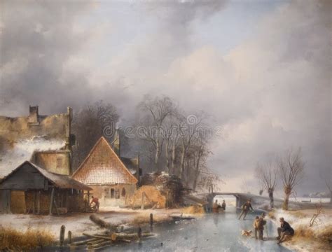 Dutch Winter Landscape 1871 Painting By Andreas Schelfhout Editorial