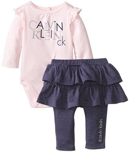 Calvin Klein Baby Girls Newborn Pink Top With Blue Leggings Ruffles
